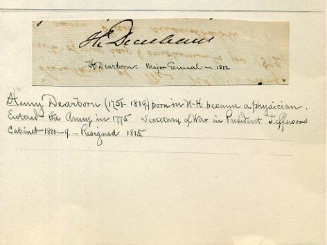 General Henry Dearborn Revolutionary War 5th Secretary of War Signed 