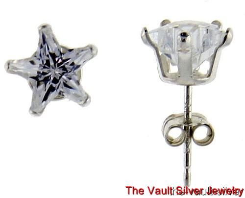 Sterling Silver 7mm CZ Star Stud Earrings ZR7  