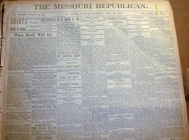 Orig 1878 newspaper St Louis MISSOURI Jesse James era  