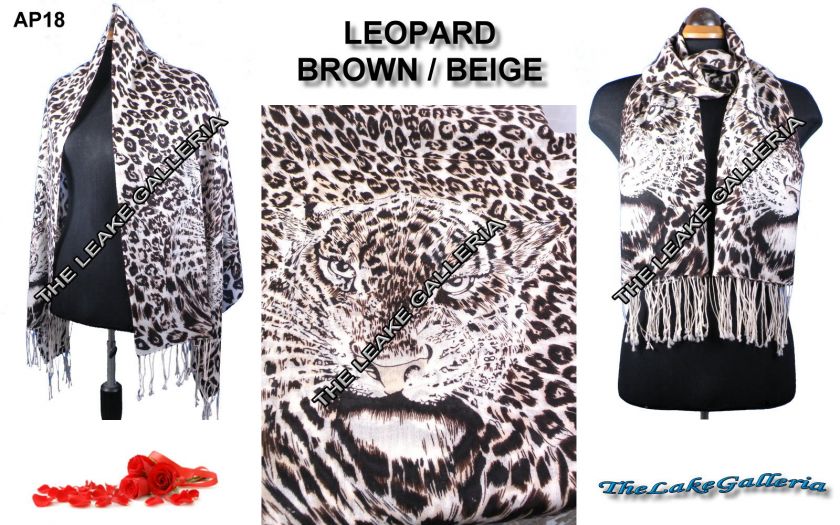 LEOPARD ZEBRA Pashmina Cashmere Wool Shawl Wrap Scarf  