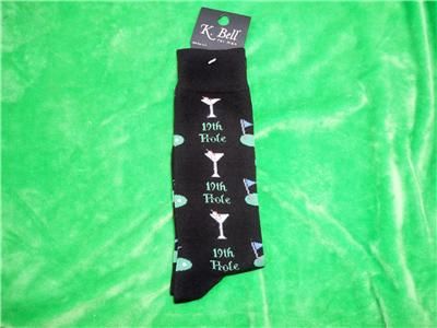 MENS SOCKS SZ10 13 19TH HOLE WITH MARTINI GLASS THEME  