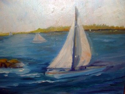 1960S ANTIQUE VINTAGE SAILBOAT BUTLER OIL PAINTING OLD  