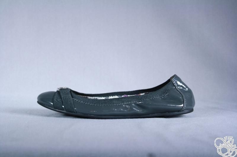 COACH Dwyer Crinkle Patent Graphite Grey / Purple Ballet Flats Shoes 