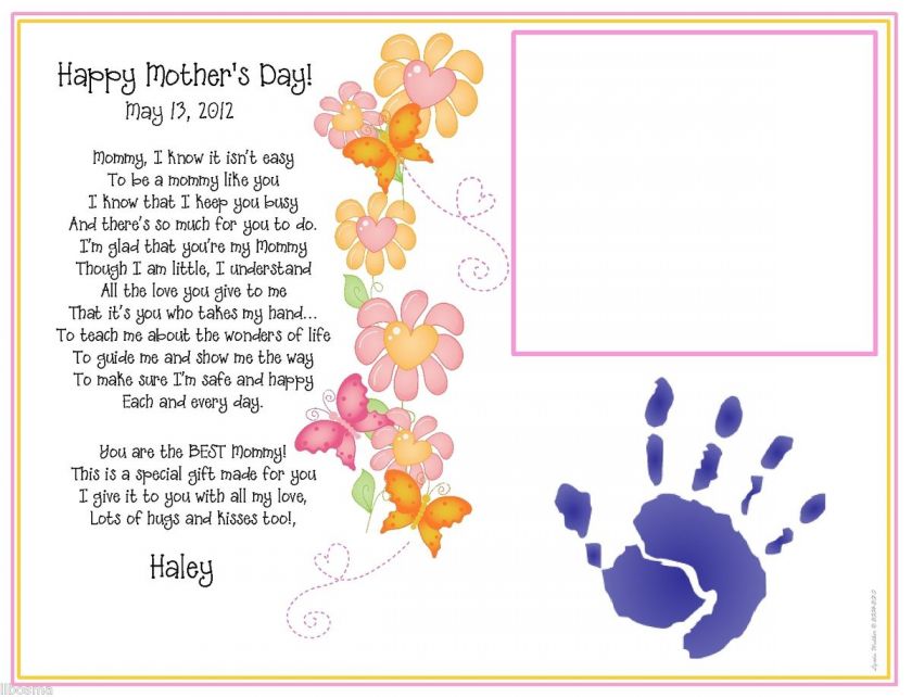 Childs Babys Poem & Handprint Print A Mommy Like You ~ Mothers Day 