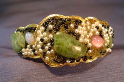 VINTAGE LUCERNE SWISS COVERED WATCH BANGLE BRACELET WORKS JADE FAUX 