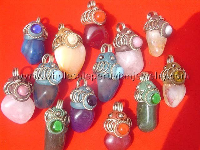 11 COLORFUL HANDMADE AGATE PENDANTS PERUVIAN JEWELRY  