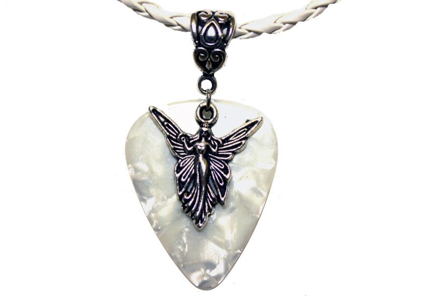 Angel/Fairy Charm White GUITAR PICK Necklace FreeShip  