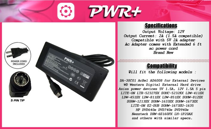 AC ADAPTER FOR ASIAN POWER DEVICES 5V 1.5A 12V 5 PIN  