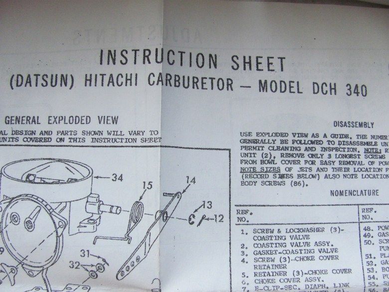 Datsun Hitachi DCH 340 Carburetor Rebuild Kit  