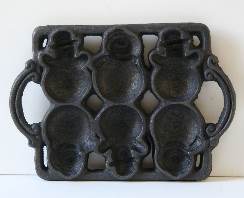 Cast Iron Christmas SNOWMAN Baking Pan Muffin Mold  