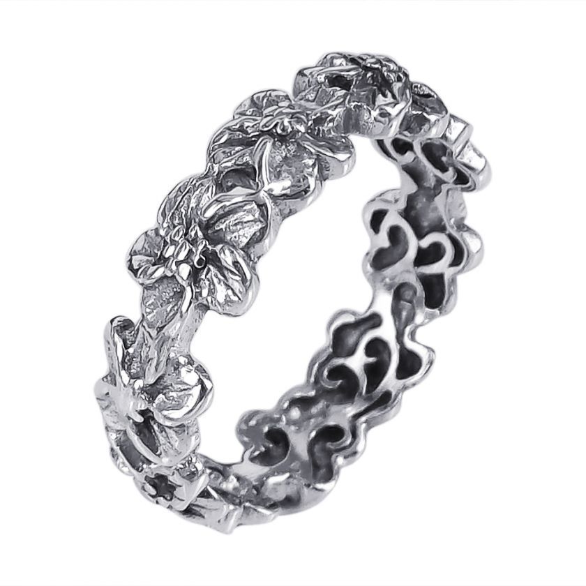 Plumeria Flowers Eternity Band Sterling Silver Ring 6  