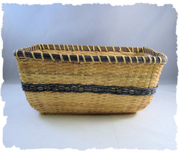 PRETTY Woven Bread Storage Basket Blue Accents Handles  