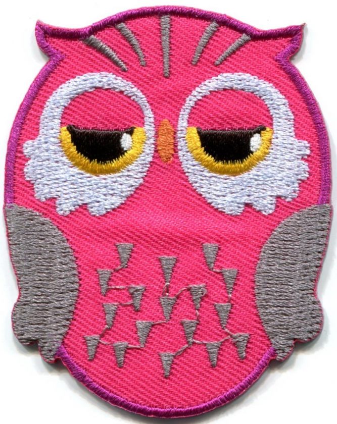 Owl bird of prey hoot animal wildlife pink applique iron on patch new 