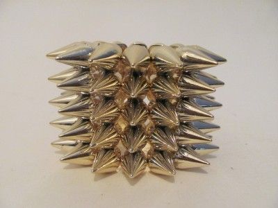   Spike Gold Tone 5 Rows Basketball Wives Stretch Cuff Bracelet  