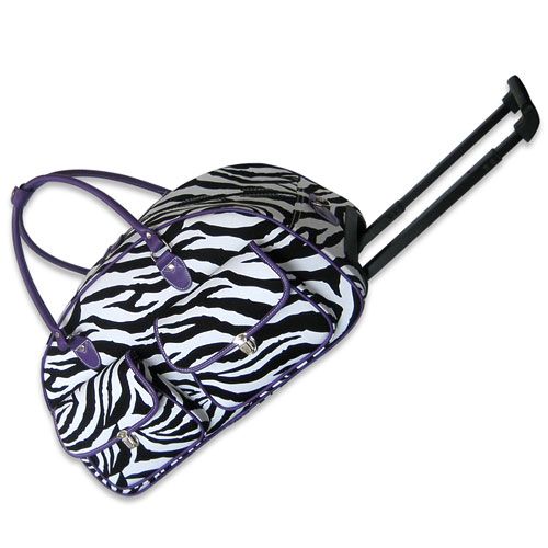 PURPLE ZEBRA DUFFLE BAG TOTE ROLLING LUGGAGE SUITCASE  