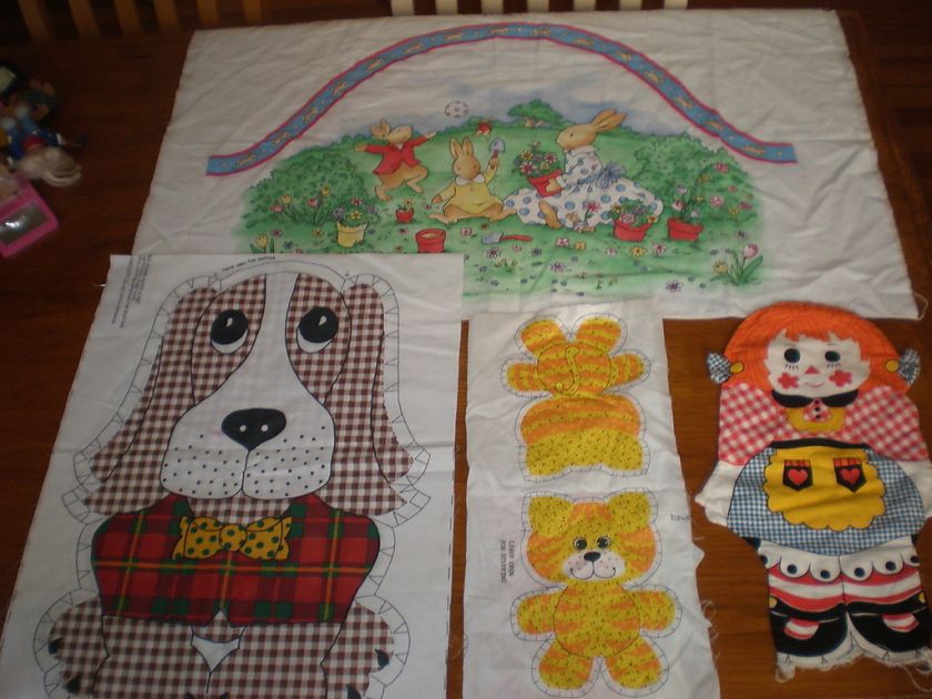   CLOTH Fabric Panel DOLL Raggedy Ann Peter Rabbit Dog Calico Cat  