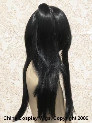 long on temples Black ponytail cosplay hair wig  