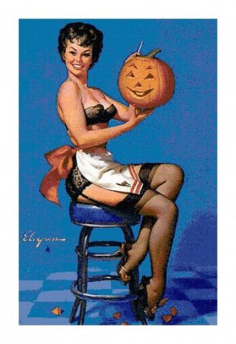 Pin Up Carving Halloween Pumpkin Cross Stitch Pattern  