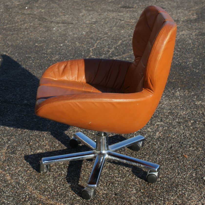 Vintage Leather Custom Made Arm Chairs on Casters  