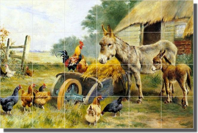 Weeks Roosters Donkey Kitchen Ceramic Tile Mural Art  