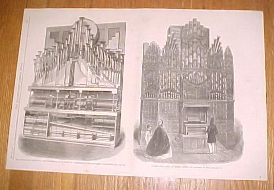 1862 Antique Print of Organs Orchestrion & Church Organ  