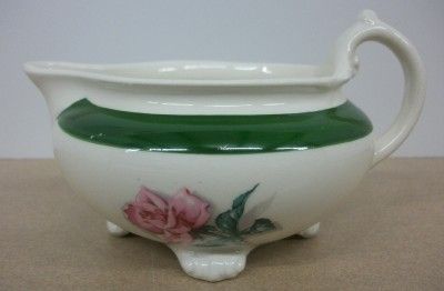 Homer Laughlin China Milk Creamer Nautilus Green Rim Pink Rose Pattern 