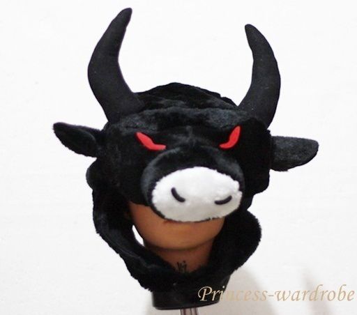 Halloween Black Buffalo Bull Cow Ox Cattle Costume Hat  