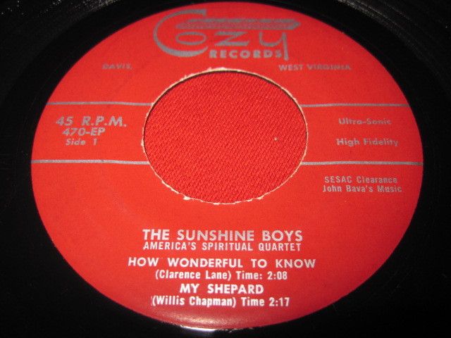 THE SUNSHINE BOYS 45   RARE COUNTRY GOSPEL EP COZU 470  