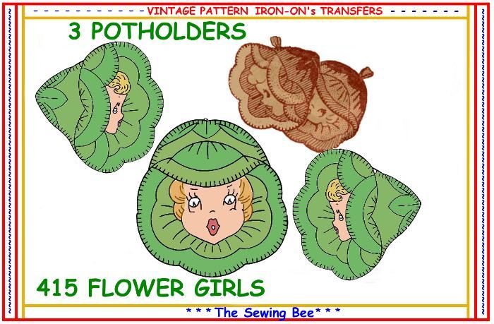 415 Sunbonnet potholders embroidery transfer pattern  