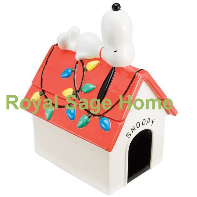 Snoopy Dog House Christmas Lights Ceramic Cookie Jar  