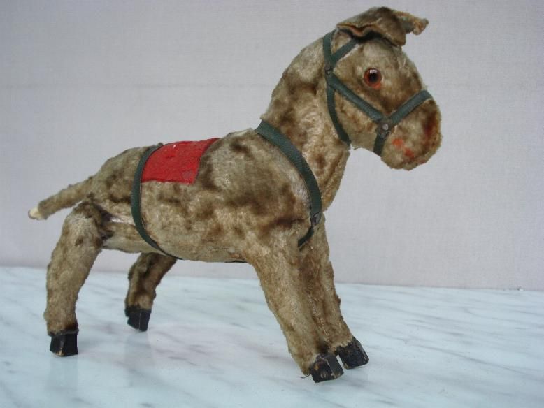 1930s VINTAGE MECHANICAL PLUSH WIND UP TOY DONKEY  