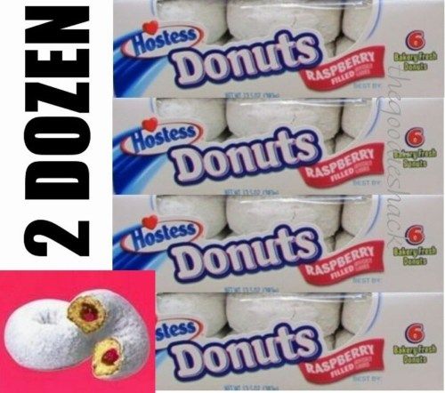 Hostess Raspberry Filled Powdered Donut Cakes 4 BOXES  