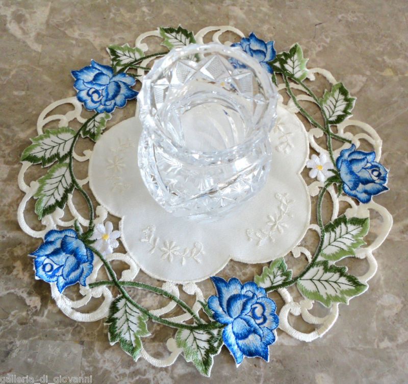 Blue Rose Lace Runner 36 Doily Flower Floral  