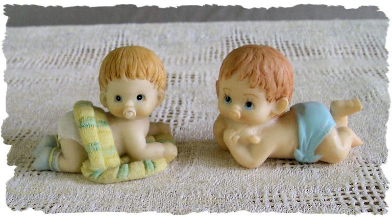 CUTE Pair of Resin Crawling Baby Figurines  