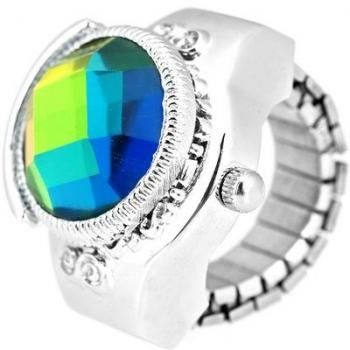 CRYSTAL GEMSTONE FINGER POCKET WATCH RING mens womens  