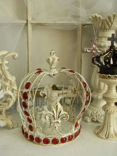 OMG~HUGE French Fleur de Lis Ruby Jeweled Crown Cloche  