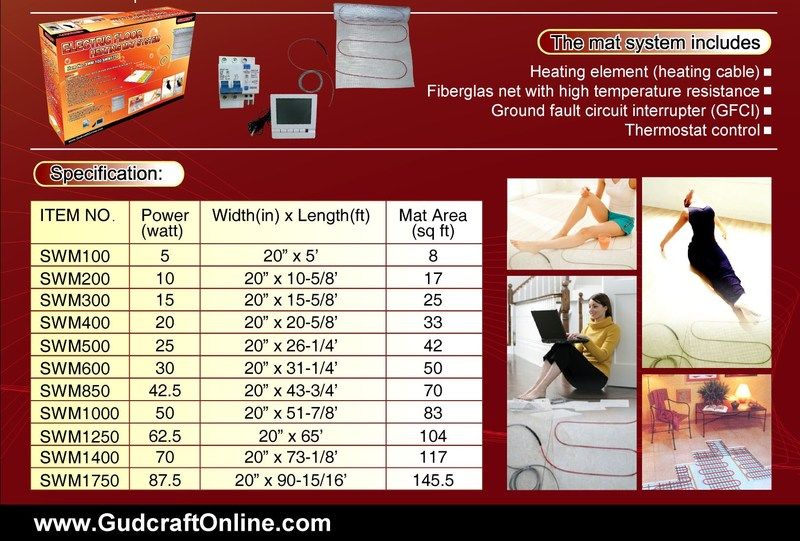 ELECTRIC WARM FLOOR HEATING SYSTEM TILE RADIANT 120V CHOOSE THE SIZE 