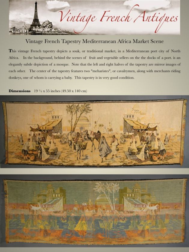 Vintage French Tapestry Mediterranean Africa Market Scene  