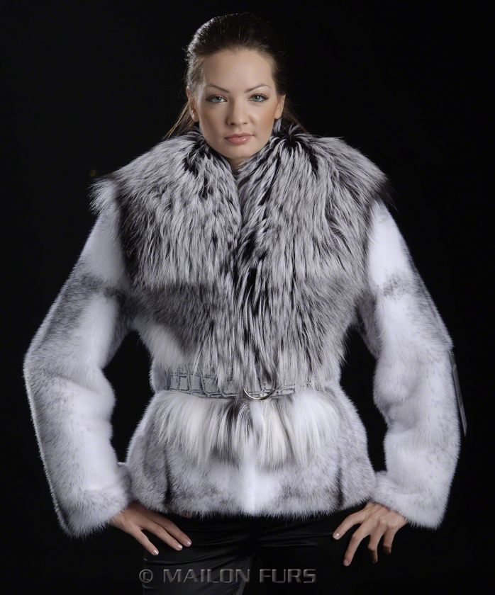   FURS Black Cross Mink Fur jacket with natural Fox collar   MAILON FURS