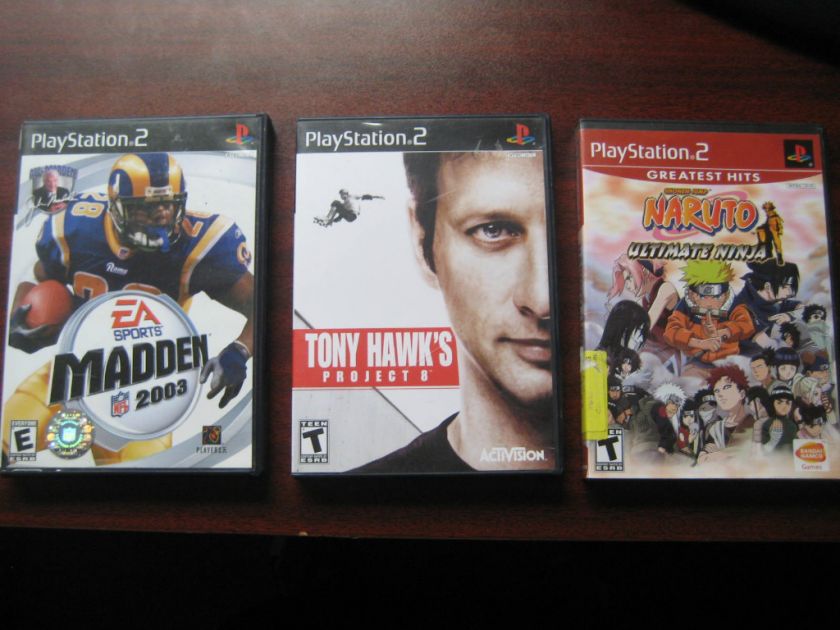 PLAYSTATION 2 PS2 3 GAMES NARUTO TONY HAWKS MADDEN 03  