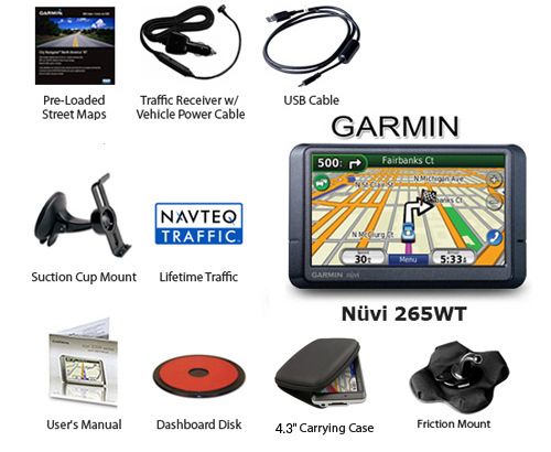 Garmin Nuvi 265WT GPS Navigation system Bundle   w/ Free Mount + Carry 