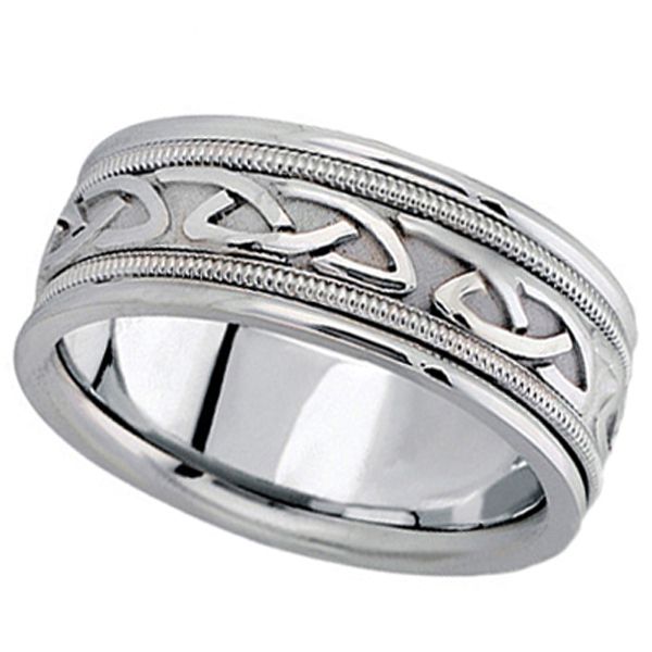 Hand Made Celtic Wedding Ring Band 14k White Gold 8mm  