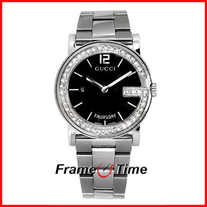 GUCCI MENS 101 DIAMOND G BLACK ROUND YA101305 WATCH  