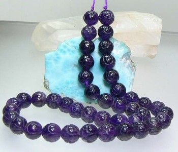 RARE NATURAL BRAZIL DEEP PURPLE AMETHYST HAND CARVED FLOWER BEADs 