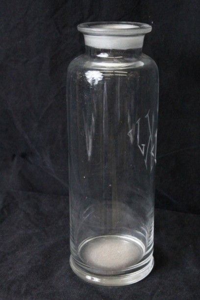   VINTAGE 1930s MONOGRAMMED CYLINDER APOTHECARY STYLE GLASS JAR W/O LID