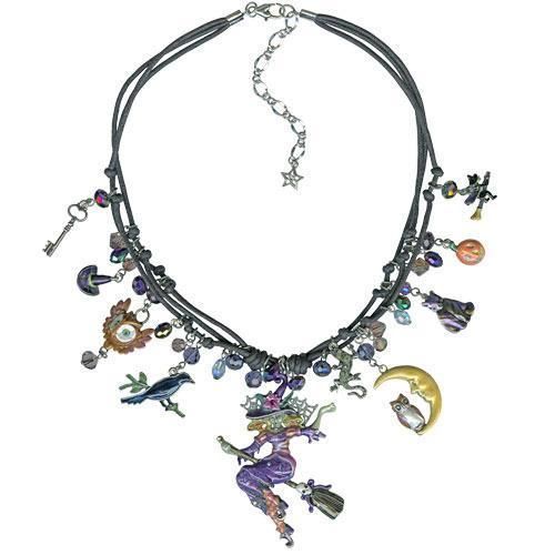   Folly Divine Diva Witch Corded Necklace Halloween Charms Crystals Bead