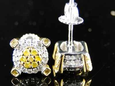 10K MENS LADIES CANARY 3D DIAMOND STUD XL EARRINGS 8MM  