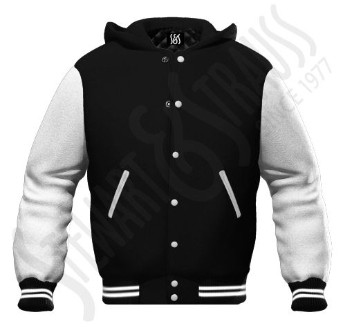   White Leather Hoodie Varsity Letterman Baseball College Jacket  