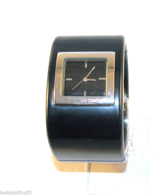 LIZ CLAIBORNE BLACK,SILVR ACRYLIC CUFF WATCH LC1023 NEW  