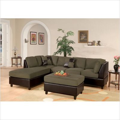 Poundex Bobkona112 Microfiber Sectional Sofa in Sage F7620 